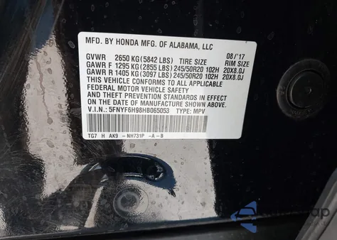 2017 Honda Pilot Touring из США, поврежденный, VIN 5FNYF6H98HB065053